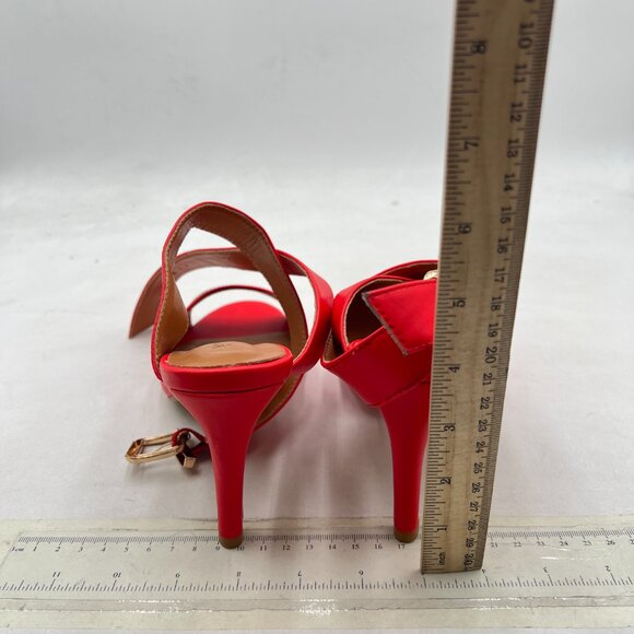 XYD Red High Heel Slingback Sandal Open Toe Buckled Cross Ankle Strap Dress Shoe - Picture 5 of 8